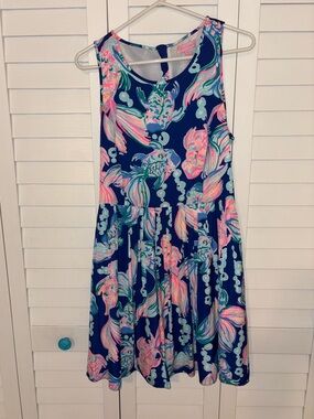 Lilly Pulitzer Dress  Floral Print Sleeveless - Pink & Aqua Accent